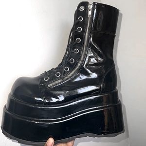 Demonia BEAR-265 Women's Tiered Platform Lace-Up & Zip Closure Mid-Calf Boots